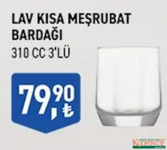 LAV KISA MEŞRUBAT BARDAĞI 310 CC 3'LÜ